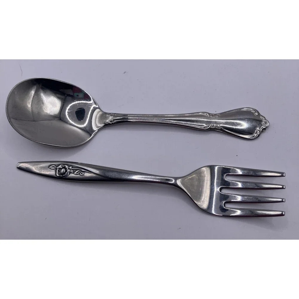 VTG Oneida Craft Deluxe England Stainless Child Toddler Rose Fork Scroll Spoon